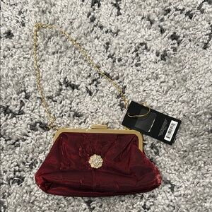 Elegant Red Clutch with Gold Chain